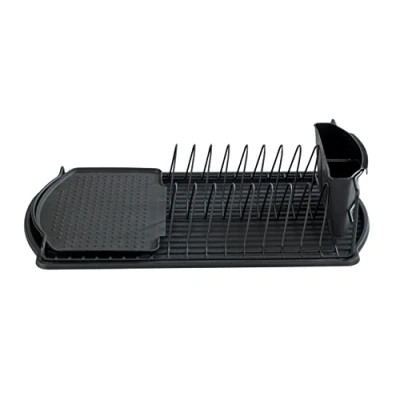 Image of WENKO Basic Black Dish Drainer, Metal, 11 x 26.5 47.5 cm