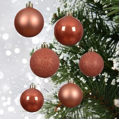 Image of 60 orange christmas baubles autumn spiced pumpkin decorations tree hanging ornament 40mm 50mm 60mm glitter matt shiny set.