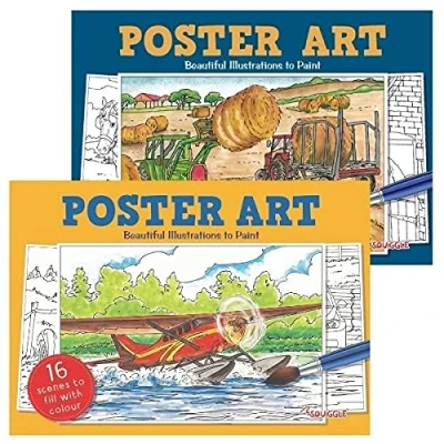Image of Squiggle P2872 Poster Art A4 Landscape Painting Colouring Books Set of 2