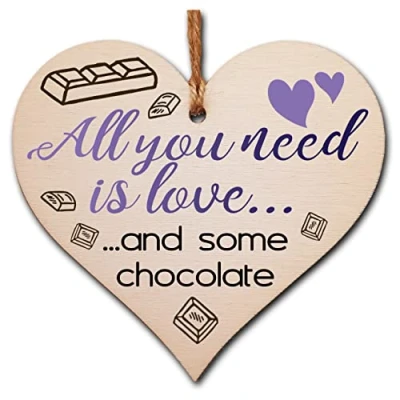 Image of Handmade Wooden Hanging Heart Plaque Gift for Chocolate Lovers Novelty Funny Keepsake