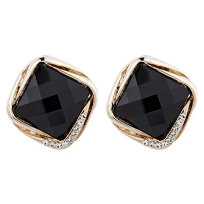 Image of Clip On Earrings Gold Plated With A Black Stone And Crystals Betty B