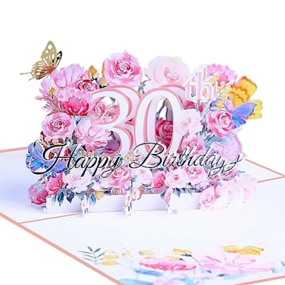 Image of Happy 30th Birthday Card, 3D Flower Pop Up Greeting Cards, Cards with Envelope and Note Anniversary Card,Birthday Gift for Women Men