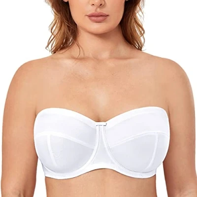 Image of Delimira Women&#039;s Strapless Bras Underwire Non Padded Support Multiway Bandeau Bra for Bigger Bust White 42F