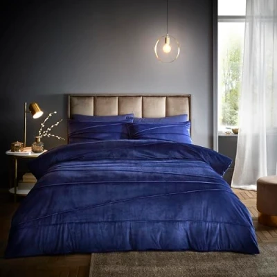 Image of GC GAVENO CAVAILIA Fancy Bedding Double Bed Set (200x200 cm) Velvet Duvet Cover With Pillowcases Hypoallergenic Comforter Linen Sets Navy