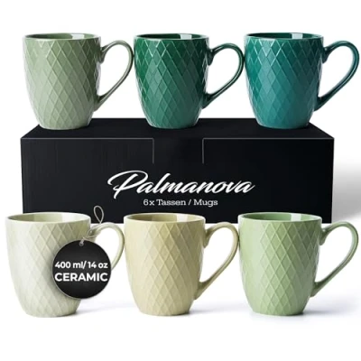 Image of MIAMIO 6 x 400 ml Coffee Mug Set/Mug Modern Ceramic Matt Large Palmanova Collection (Green)
