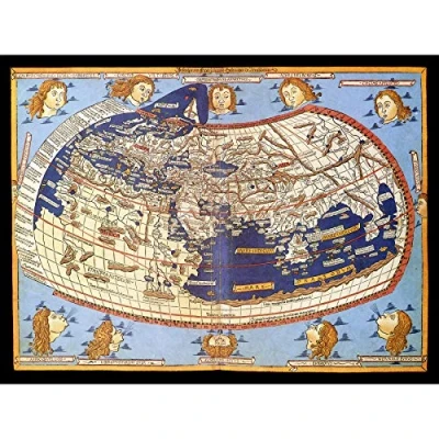 Image of Artery8 Map Nicolas 1482 Ptolemy 2nd Century World Pictorial Large Wall Art Poster Print Thick Paper 18X24 Inch