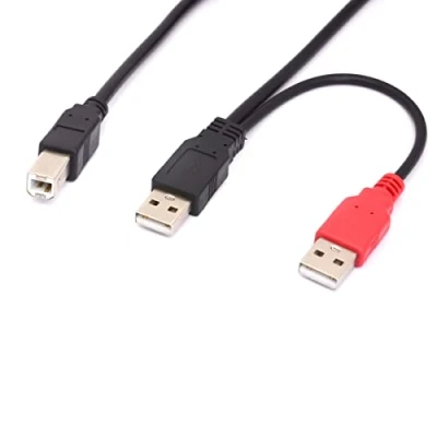 Image of CALANDIS Standard B Male To Dual USB 2.0 A Type Y Cable With Extra Power Connector for Printer &amp; Scanner External Hard Disk Drive (80cm) (USB Printer)