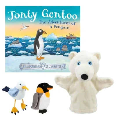 Image of Jonty Gentoo: The Adventures of a Penguin Book &amp; Puppet Set by Julia Donaldson Axel Scheffler, Featuring Puppets Company, Perfect for Interactive Play Storytelling