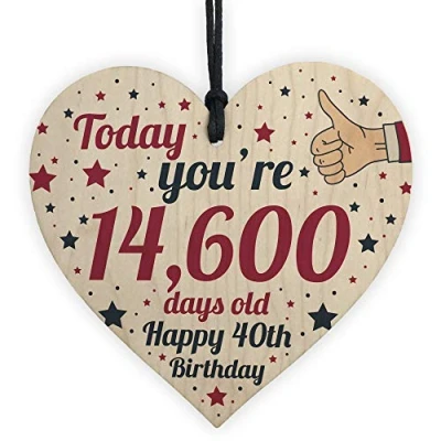 Image of RED OCEAN 40th Birthday Card Wooden Heart Gift For Women Men Keepsake Plaque