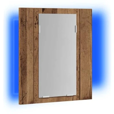Image of vidaXL LED Bathroom Mirror Cabinet Vanity Old Wood Engineered, RGB Light, Wall Mounted, 40x12x45cm