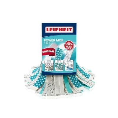 Image of Leifheit Replacement Mop Head, Power 3in1 Refill Head for Leifheits Classic Mop, Ultra Absorbent Viscose and Micro Fibre, Scrubs Picks up Dust Dirt, Turquoise, 8.5 x 31 cm