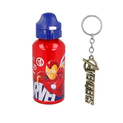 Image of STORLINE Avengers Comic Heroes Aluminium Sports Bottle 500ml Holiday, Back to School Water Drinking Kids Lunch Children Includes Keyring