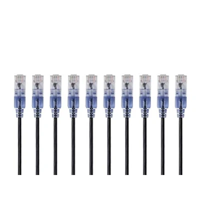 Image of Monoprice Cat6A Ethernet Patch Cable Snagless RJ45, 550Mhz, 10G, UTP, Pure Bare Copper Wire, 30AWG, 10 Pack, 0.5 Feet, Black SlimRun Series