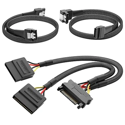 Image of KabelDirekt 30cm 15 pin SATA to 2 x power cable + 60cm 7 3 data 6 Gbit/s 90 angled