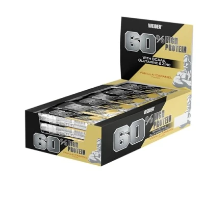 Image of Weider 60% Protein Bar Vanilla Caramel, 27g of Protein, Low Carb, Sugar, 24 bars