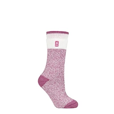 Image of Women&#039;s 1 Pair SOCKSHOP Heat Holders 2.3 TOG Patterned Thermal Socks Snowdrop Block Twist Pink 4 8 Ladies