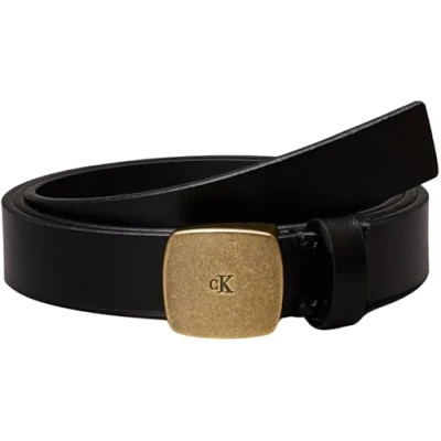 Image of Calvin Klein Jeans Casual Plaque Buckle 20MM Belt black/goldcoloured, Women&#039;s, Size: 32, Black/gold coloured