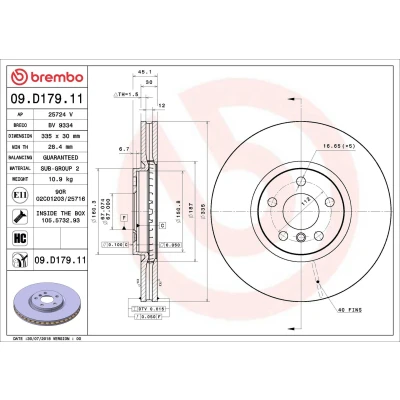 Image of 34106881045, 34116865711 Brake disc BREMBO 09.D179.11 335mm 30mm 5 internally vented Coated High carbon MINI: Hatchback, Clubman, Countryman