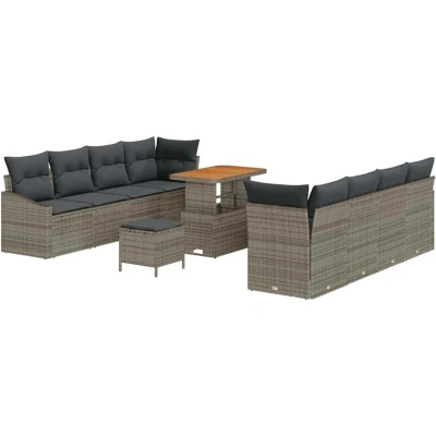 Image of Vidaxl 11 Piece Garden Sofa Set with Cushions Grey Poly Rattan Acacia