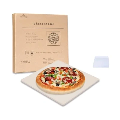 Image of Waykea 30.5x30.5x1.5cm Pizza Stone for Toaster Oven Square Cordierite Grilling Bread Biscuit Baking Tool Grill, (12x12x0.6)