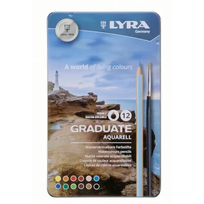 Image of LYRA Graduate Watersoluble Aqua Colouring Pencils, 12 Pieces in Assorted Colours, Ideal for Students and Schools