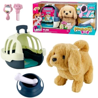 Image of Fluffy Plush Walking &amp; Talking Dog or Unicorn Toy Electronic Pet With Sounds (Puppy Carrier)