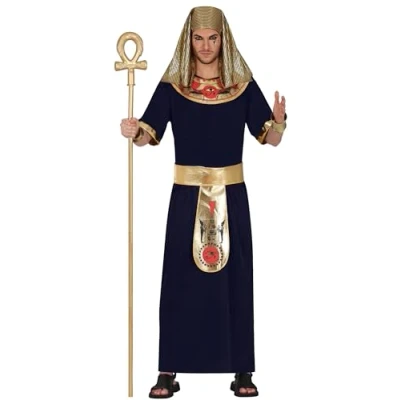 Image of FIESTAS GUIRCA Mighty Pharaoh King of Egypt Mens Fancy Dress Costume Black &amp; Gold Egyptian Toga Men Size M 38 40