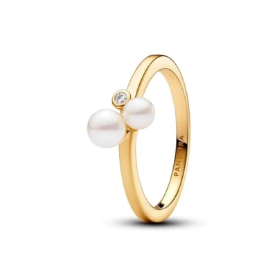 Image of Pandora Timeless 14k Gold plated ring with white treated freshwater cultured pearl, 56