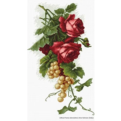 Image of Luca S Roses and Grapes Counted Cross Stitch Kit, Pack of 1, Red