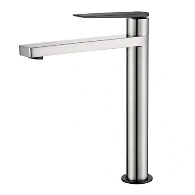 Image of GRIFEMA LYON G11101A High Spout (23CM) Eco Basin Mixer Tap for Bathroom or Hotel with Water Saving Function Aerator, 3/8 Inch Hose, Nickel Brushed/Black