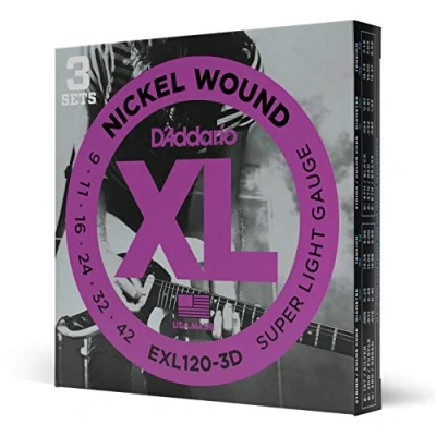 Image of D&#039;Addario Guitar Strings XL Nickel Electric EXL120 3D Perfect Intonation, Consistent Feel, Reliable Durability For 6 String Guitars 09 42 Super Light, 3 Pack
