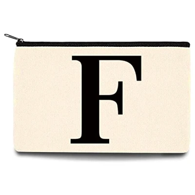 Image of 26 Letter Printed Zip Canvas Pouch Makeup Bag Make Up Bag, Cosmetic Travel Bag,Toiletry Bag,Organizer Bags,Toiletry Bags, Bride Bridesmaid Bag,Pencil Bag,Wash Bag,Coin Purse (Black F)