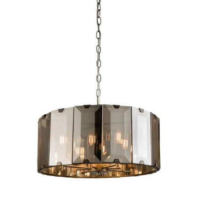 Image of Clooney 8 Light Ceiling Pendant Slate Grey Gloss Paint, Smoke Cut Glass, E14