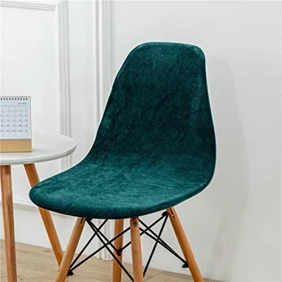 Image of Highdi Luxury Velvet Scandinavian Dining Chair Covers, Nordic Style Universal Armless Slipcovers Shell Chairs Covers Removable Washable for Kitchen, Bedroom, Living Room (Emerald green,4 PCS)