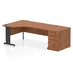 Image of Impulse 1800 LH Crescent Desk Cable Managed Walnut/Black 800 DH Ped