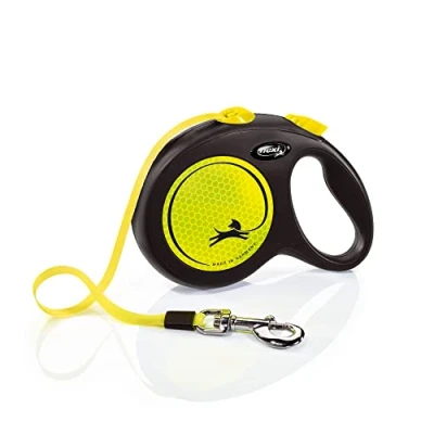 Image of Flexi New Neon Tape Yellow Large 5m Retractable Dog Leash/Lead for dogs up to 50kgs/110lbs