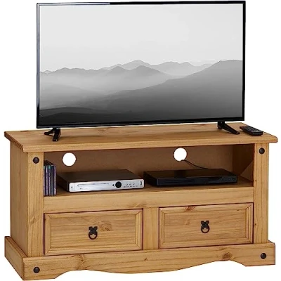 Image of Corona 2 Drawer Flat Screen TV Unit Mexican Solid Pine Wax