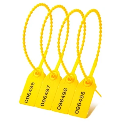 Image of Lzbignun 1000 Plastic Tamper Seals Numbered Security Tags Zip Ties for Fire Extinguishers Pull Tite Safety Tabs Disposable Self Locking (Yellow)