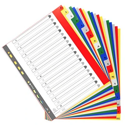 Image of Exacompta Ref 90E PP Printed Indices For Use With A4+ Documents, 0.1mm Polypropylene, Pre Punched, Soft &amp; Tear Resistant 20 Divider Parts (A Z) White Coloured Tabs