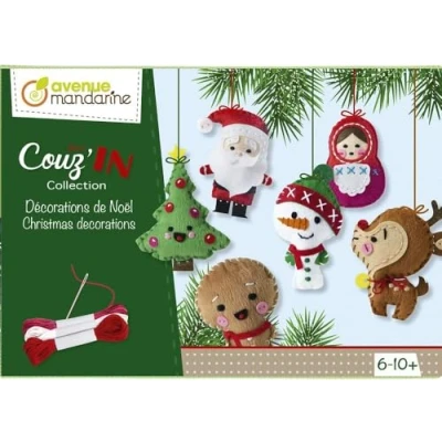 Image of Avenue Mandarine Ref KC062C Creative Box Mini Couz&#039;in Christmas Decorations to Sew Tree, Santa, Reindeer, Snowman &amp; Gingerbread Man, Suitable for Ages 6 10+