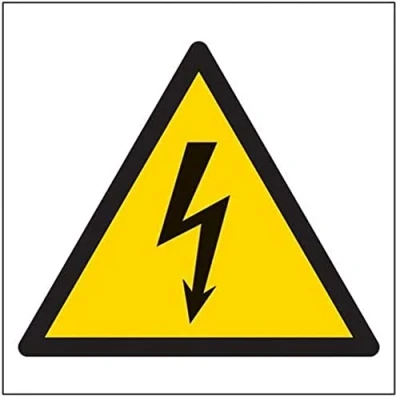 Image of V Safety 61013AT R Warning Electic Sign Square 200mm x 1mm Rigid Plastic, Black/Yellow