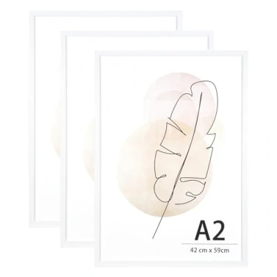 Image of KAIWIN A2 Picture Frame White Set of 3, Wooden Poster Frame, Frames for Wall Mounting Display Home, Office,Gallery,Holiday with Photos, Posters, Puzzles