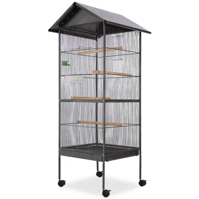 Image of vidaXL Bird Cage with Roof Black 66x66x155 cm Steel