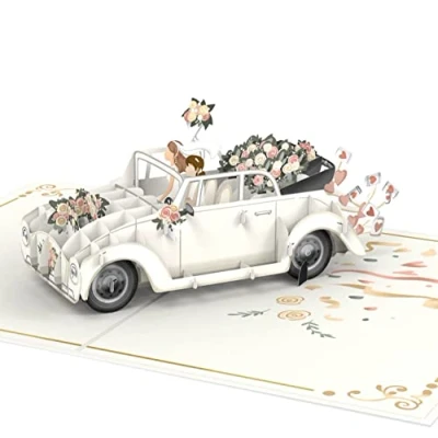 Image of papercrush® Pop Up Card Wedding Car Woman &amp; 3D for Lesbian Couple, Elegant Congratulations of 2 Women, Gift or Money Women Couple