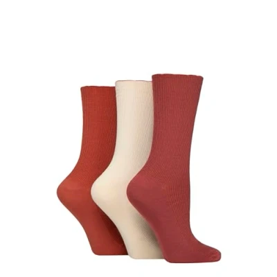 Image of Women&#039;s 3 Pair Elle Ribbed Bamboo Socks with Scallop Top Wild Poppy 4 8