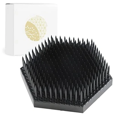 Image of Wazakura Black Hexagon Kenzan, Japanese Ikebana Flower Holder Pin Cushion 2.6&quot; (68mm), Made in Japan Arranging Accessories Frog Tool Kenzan