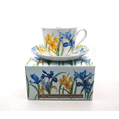 Image of heritage BONE CHINA BREAKFAST CUP/SAUCER IRIS GIFT BOXED POSTAGE FREE UK