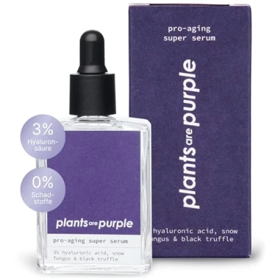 Image of Pro Aging Serum Natural Anti Ageing Face with Hyaluronic Acid + Vitamin C for All Skin Types Vegan Cosmetics without Additives Plants Are Purple