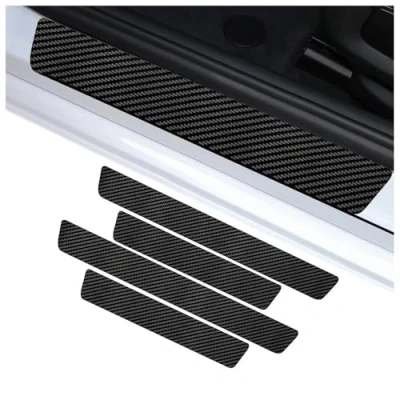 Image of FBVVYTK 4 PCS Car Sill Protector, for Ford Ranger Wildtrak 2023 2024 Self Adhesive Carbon Fiber Auto Kick Plates Scuff Guard,Car Door Steps Protector