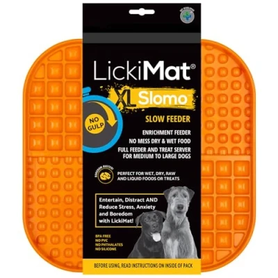 Image of LickiMat Slomo XLarge Dog Food Mat Slow Feeders Lick for Boredom &amp; Anxiety Relief Dogs Perfect Food, All Treats or Peanut Butter Fun Alternative to a Feeder Bowl Orange